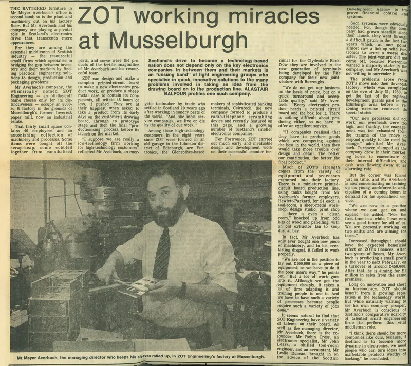 Early press feature: “ZOT working miracles at Musselburgh”